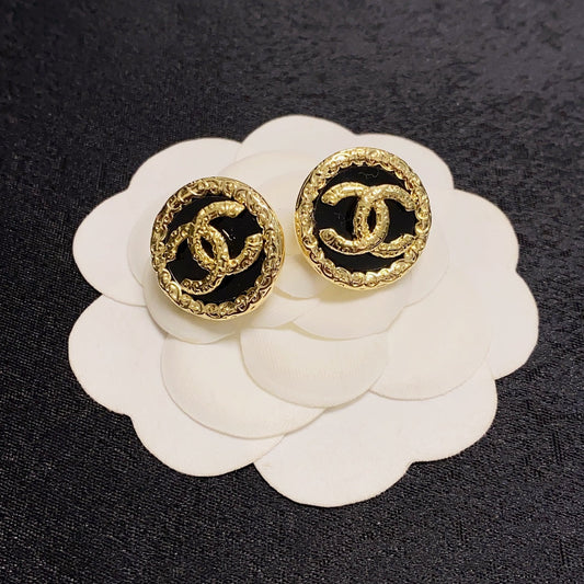 18K CC Black & Red Earrings