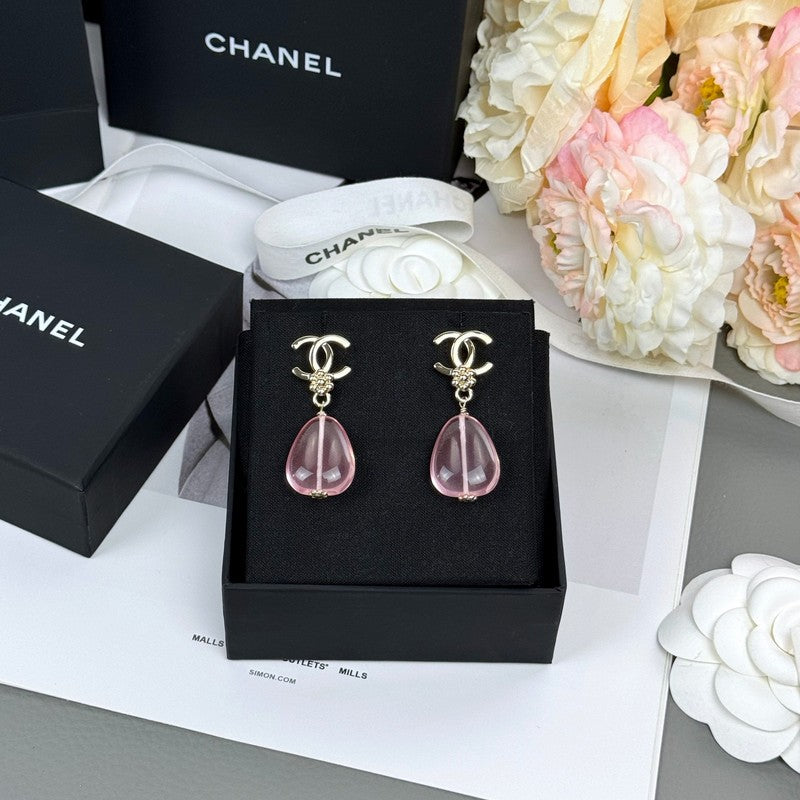18K CC 26C Pink Crystal Gold Earrings
