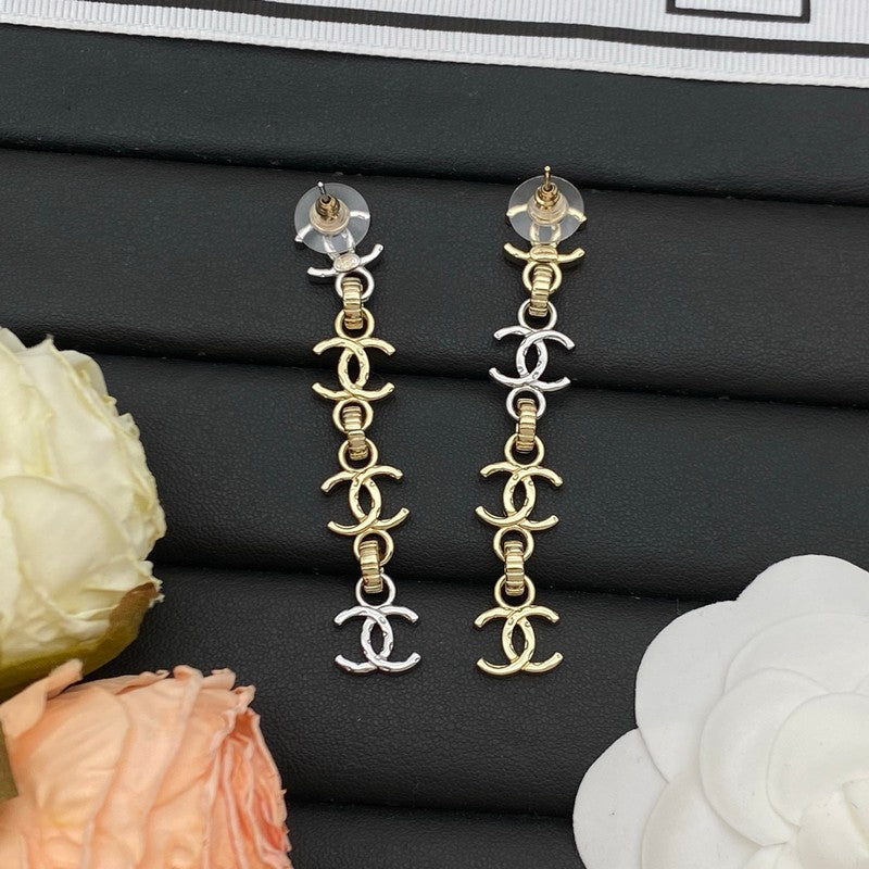 18K CC Long Gold Earrings