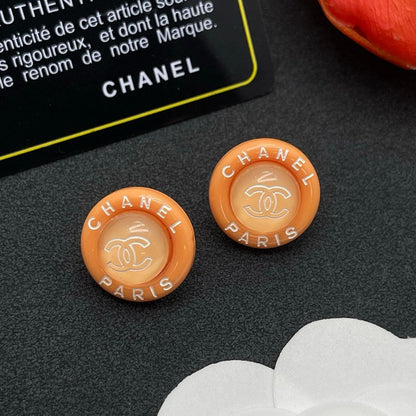 18K CC Orange Round Earrings