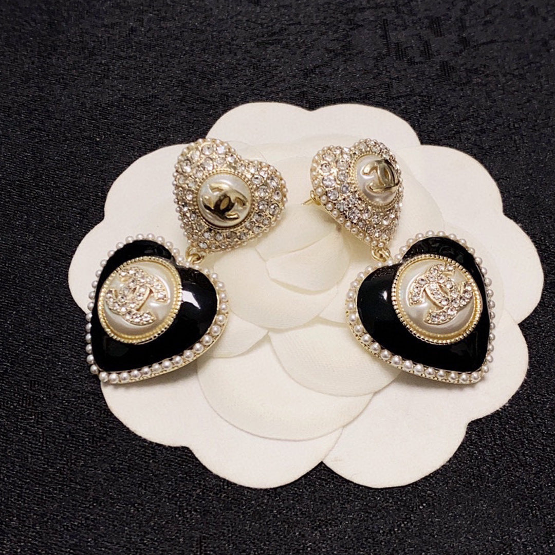 18K CC Black Heart Earrings