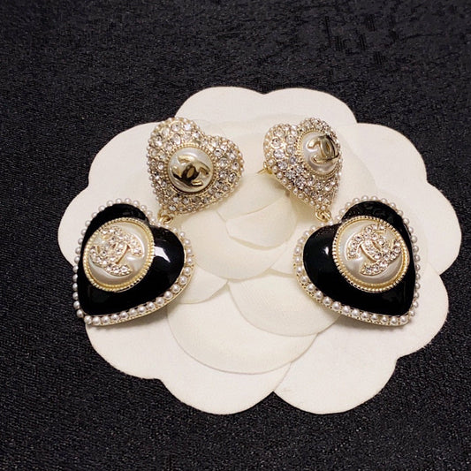 18K CC Black Heart Earrings