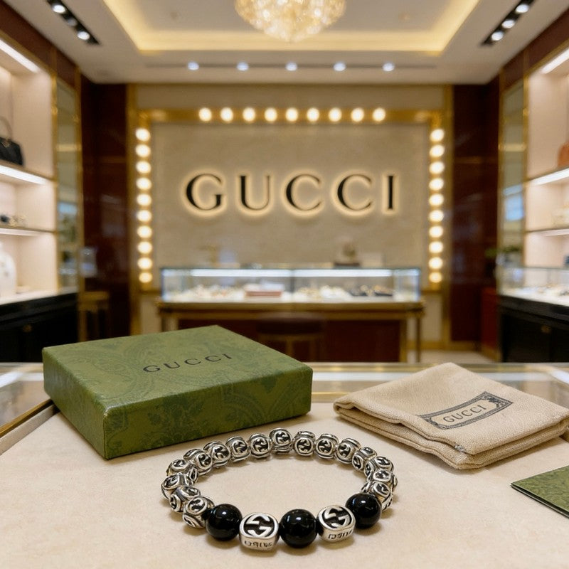 18K GG Anger Forest Black Bead Chain Bracelet