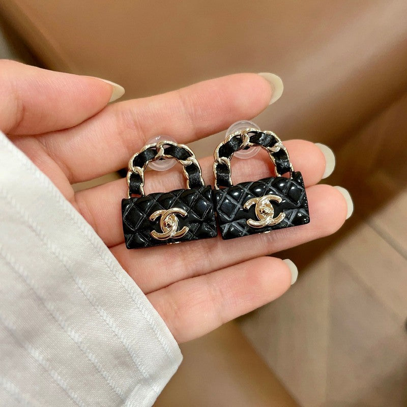 18K CC Color Bag Gold Earrings