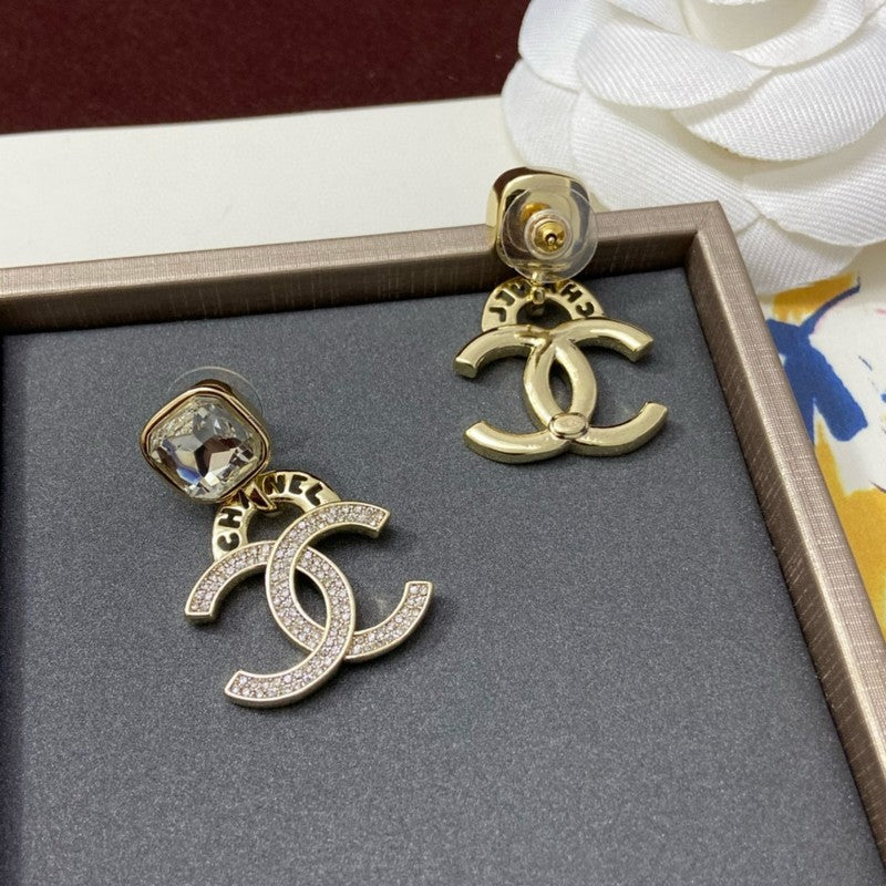 18K CC Pendant Crystal Earrings