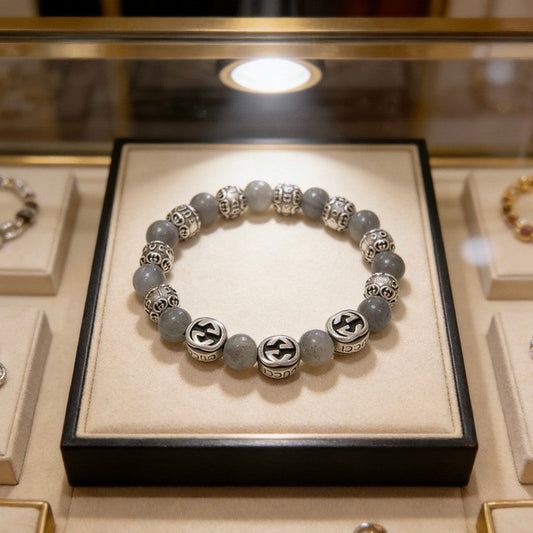 18K GG Anger Forest Grey Pearl Chain Bracelet