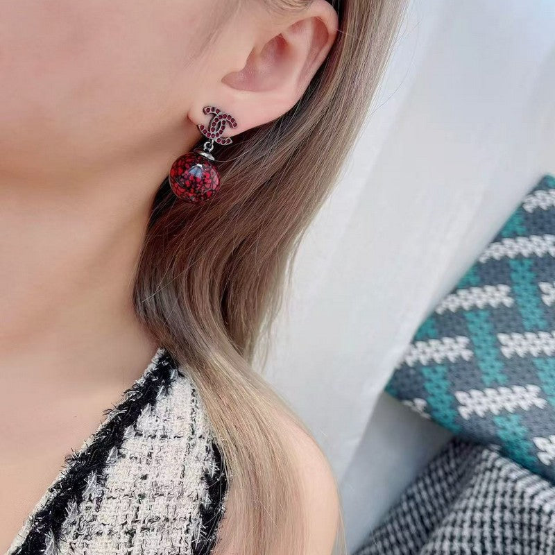 18K CC Red Glass Bead Resin Earrings