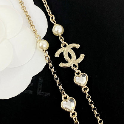 18K CC 25B Heart Crystal Pearl Necklace
