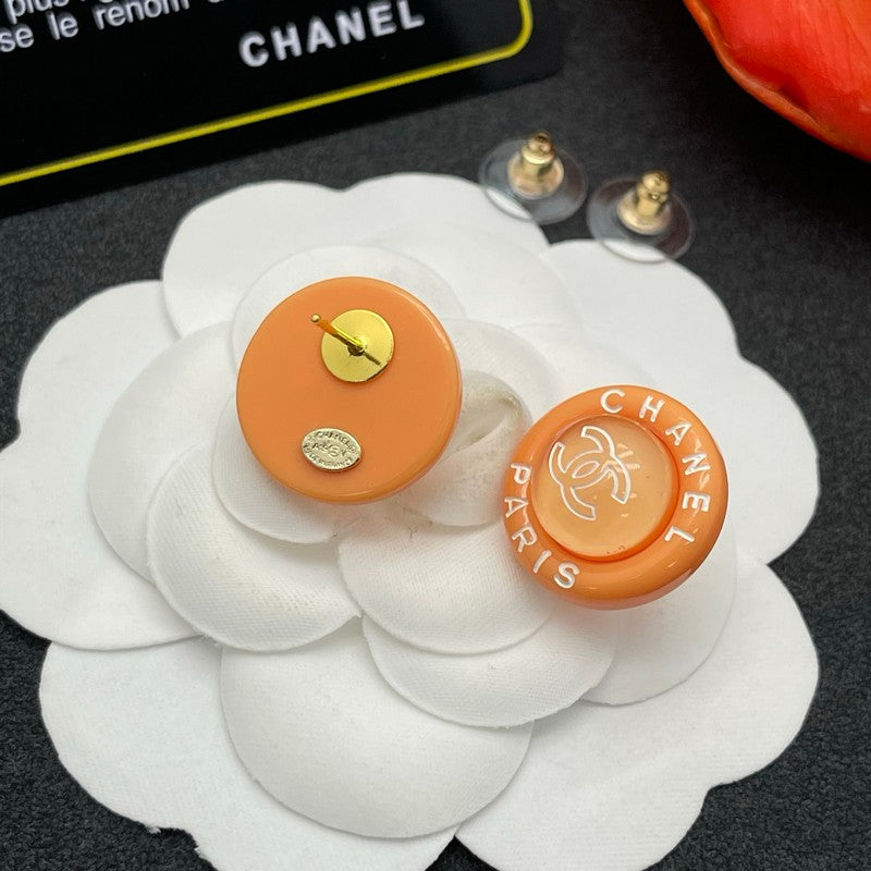 18K CC Orange Round Earrings
