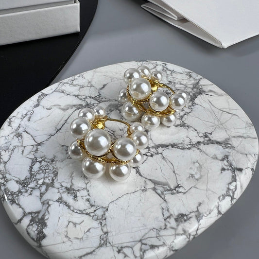 18K Triomphe Two-Rows Pearl Earrings