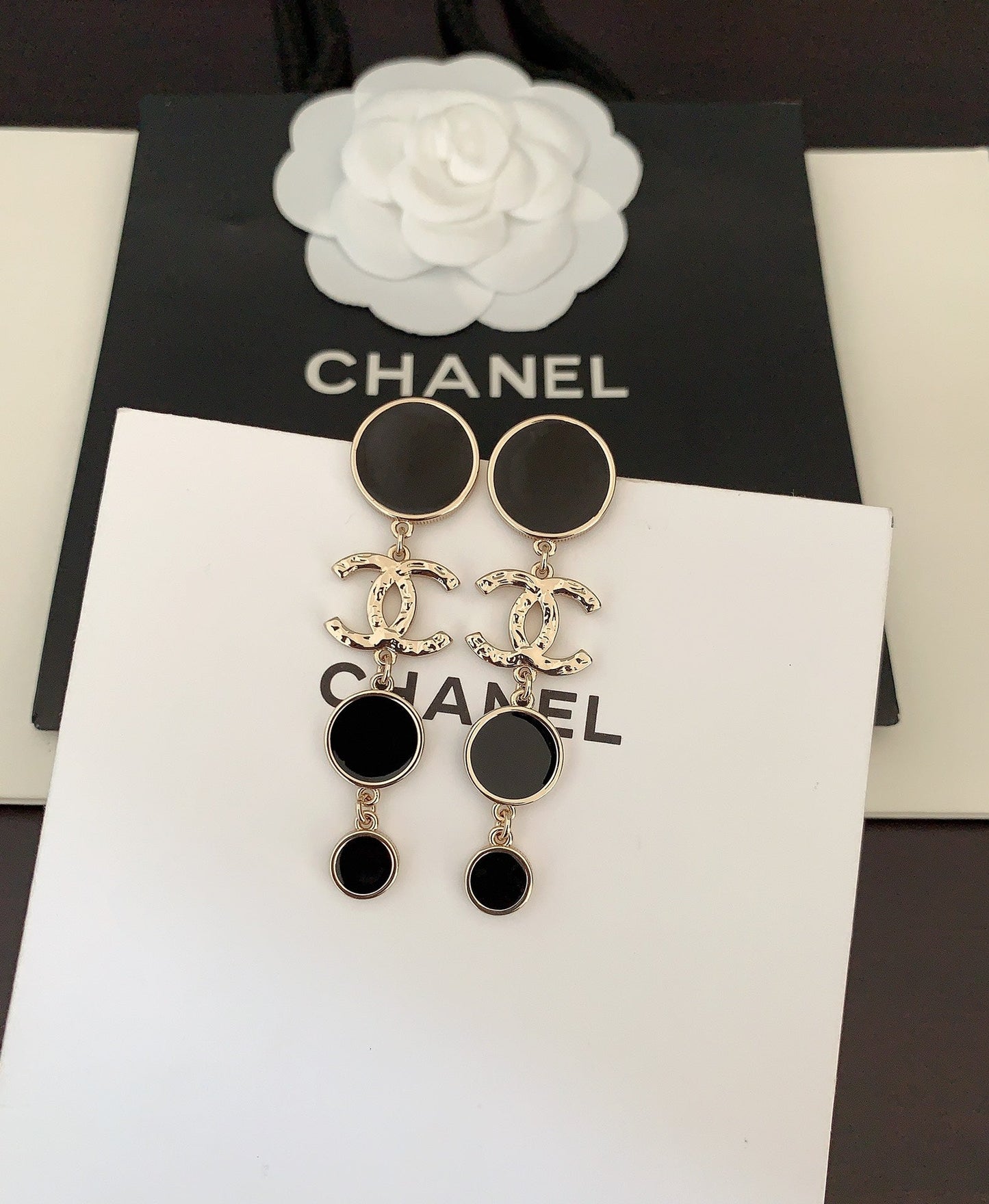 18K CC Black Crystals Earrings