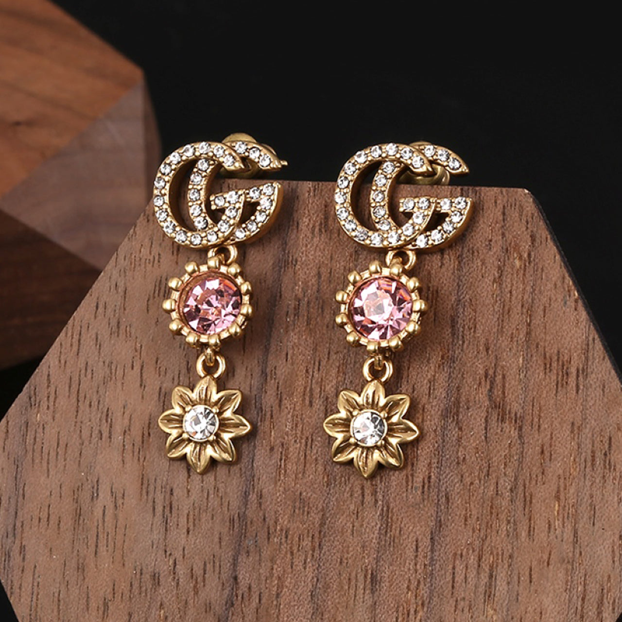 18K Double G Flower Crystal Earrings