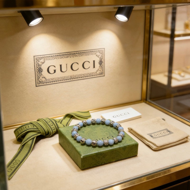 18K GG Anger Forest Light Blue Bead Chain Bracelet
