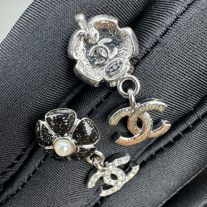 18K CC 26C Diamond Black Camellia Earrings