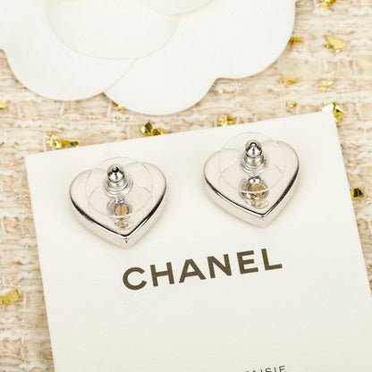18K CC Diamond Heart Gold Earrings
