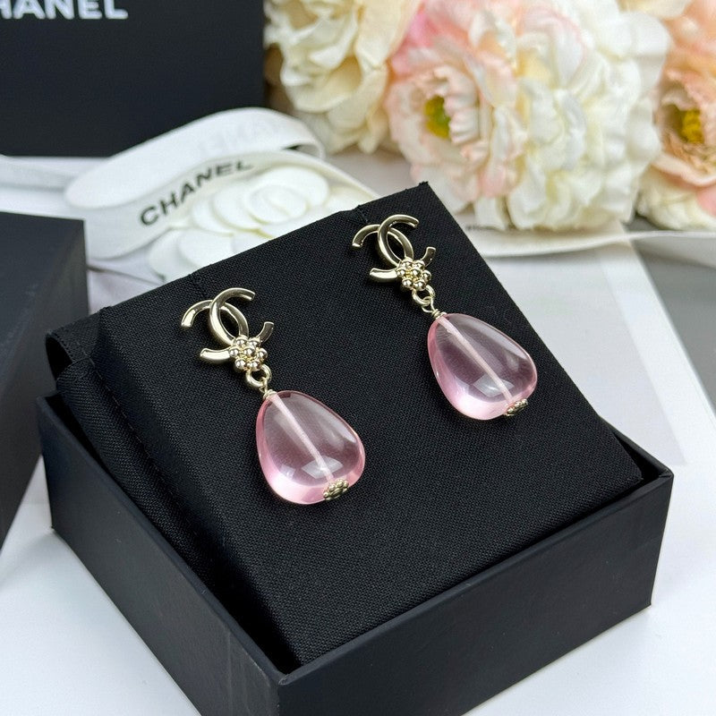 18K CC 26C Pink Crystal Gold Earrings