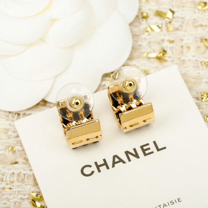 18K CC Half Circle Leather Gold Earrings