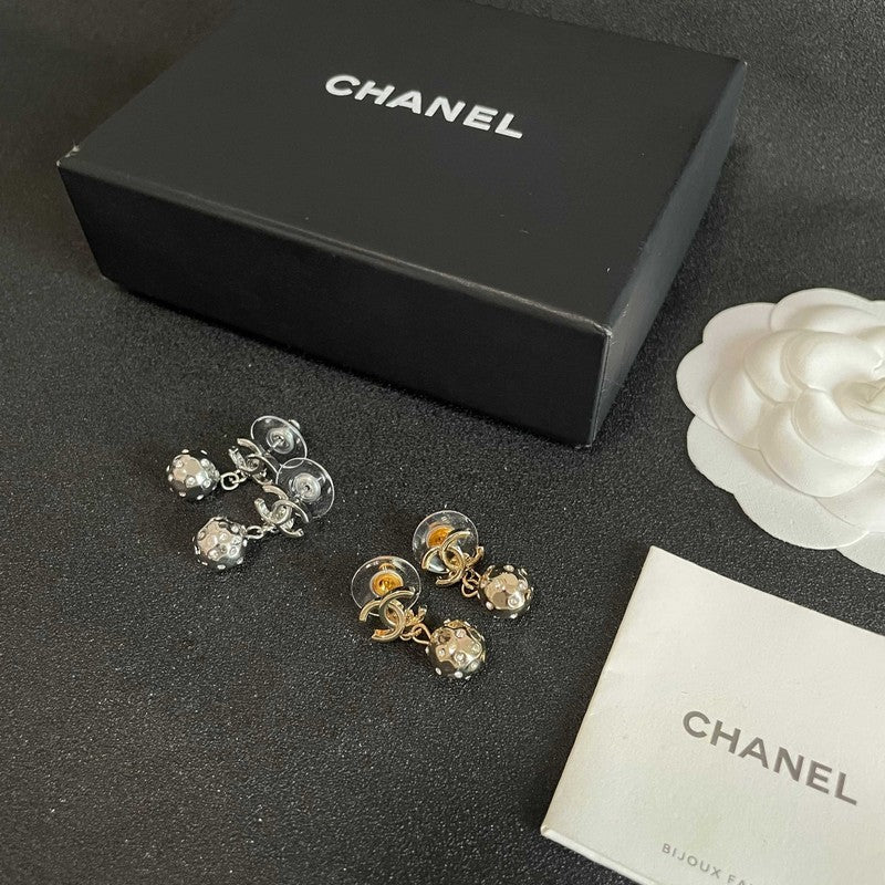 18K CC Diamond Ball Earrings