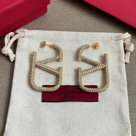 18K Vlogo Diamond Earrings