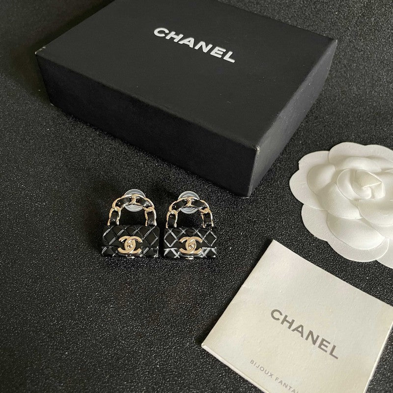 18K CC Color Bag Gold Earrings