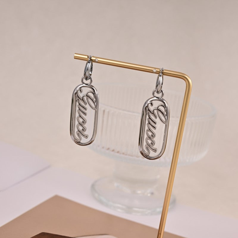 18K GG White Gold Script Earrings