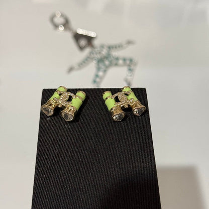 18K CC 26C Green Telescope Gold Earrings