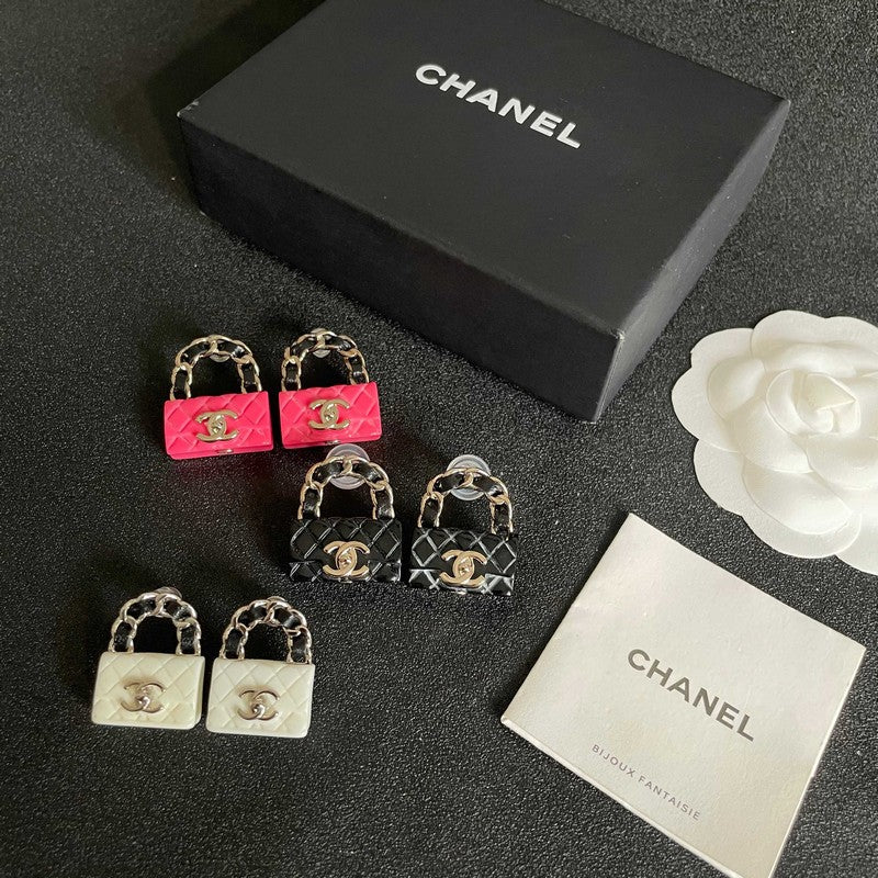 18K CC Color Bag Gold Earrings