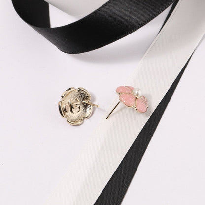 18K CC Black & Pink Camellia Earrings