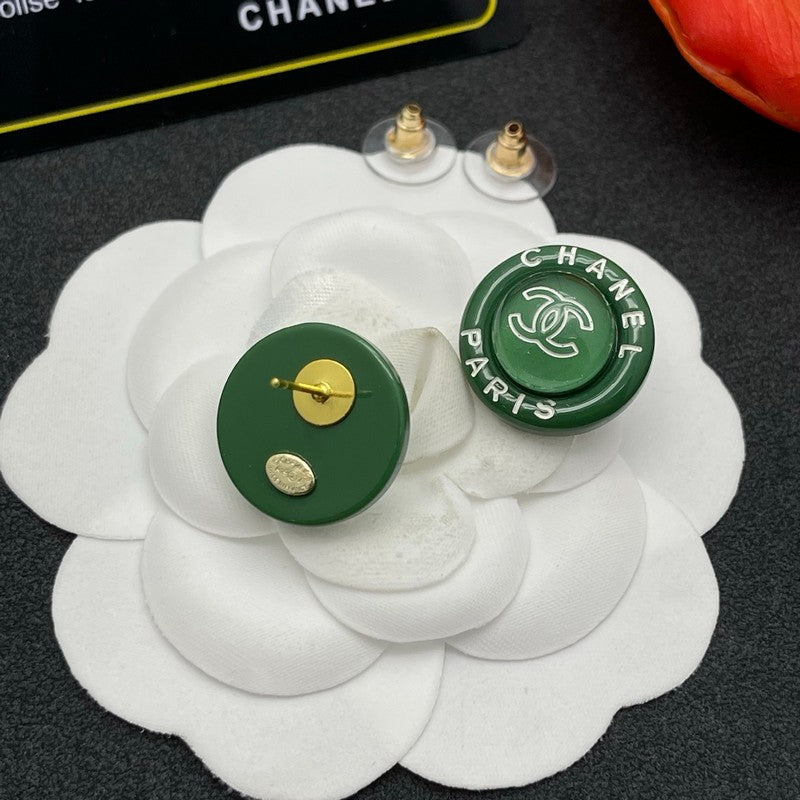 18K CC Green Round Earrings