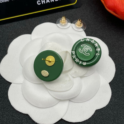 18K CC Green Round Earrings