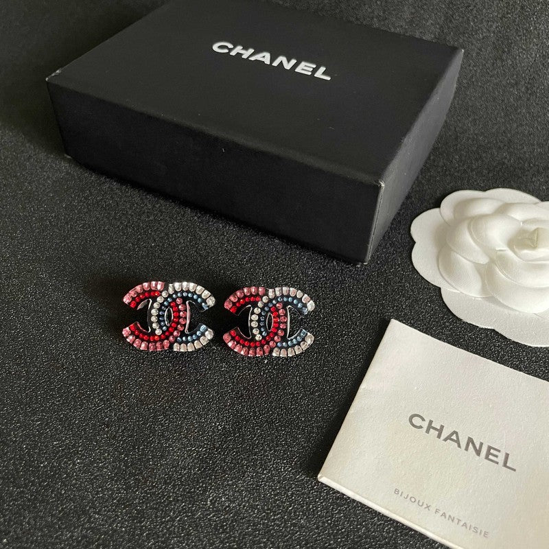 18K CC Red & Blue Crystal Earrings