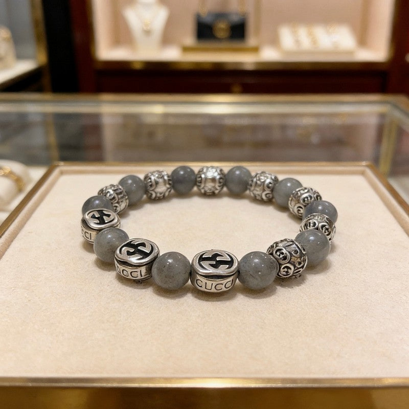 18K GG Anger Forest Grey Pearl Chain Bracelet