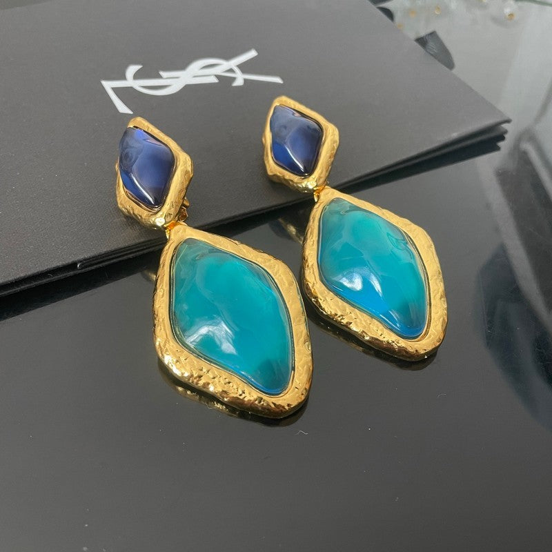 18K Saint Red & Blue Crystal Gold Earrings