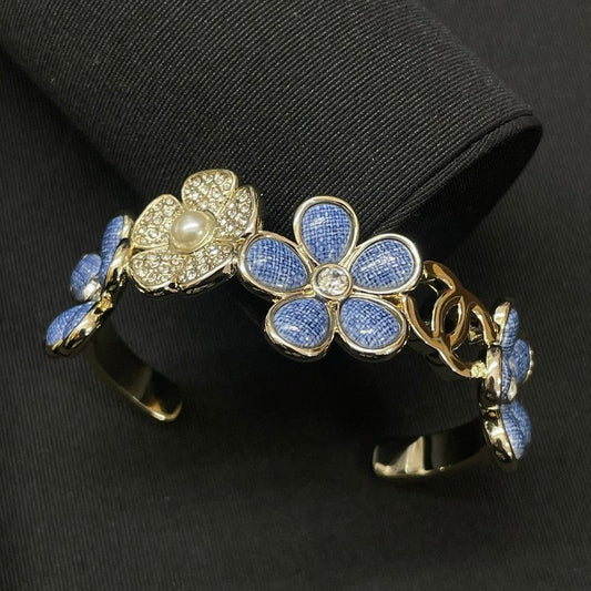 18K CC Blue Flower Diamond Cuff Bracelet
