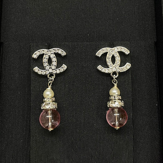 18K CC Pink Crystal Diamond Earrings