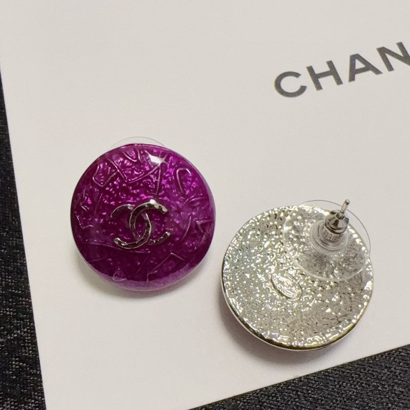 18K CC Purple Round Earrings
