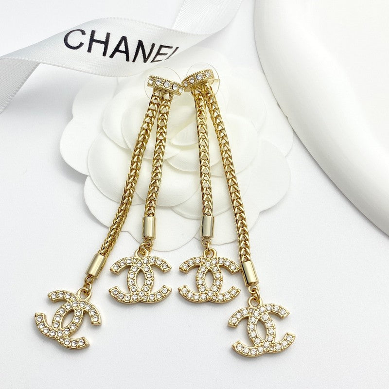 18K CC LongTassel Diamond Earrings