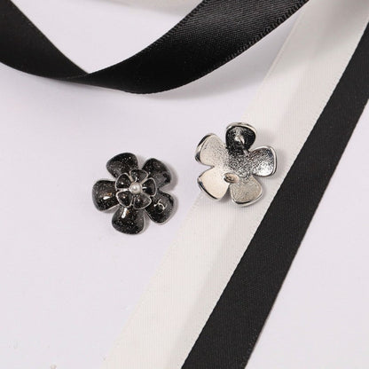 18K CC Black & Pink Flower Earrings