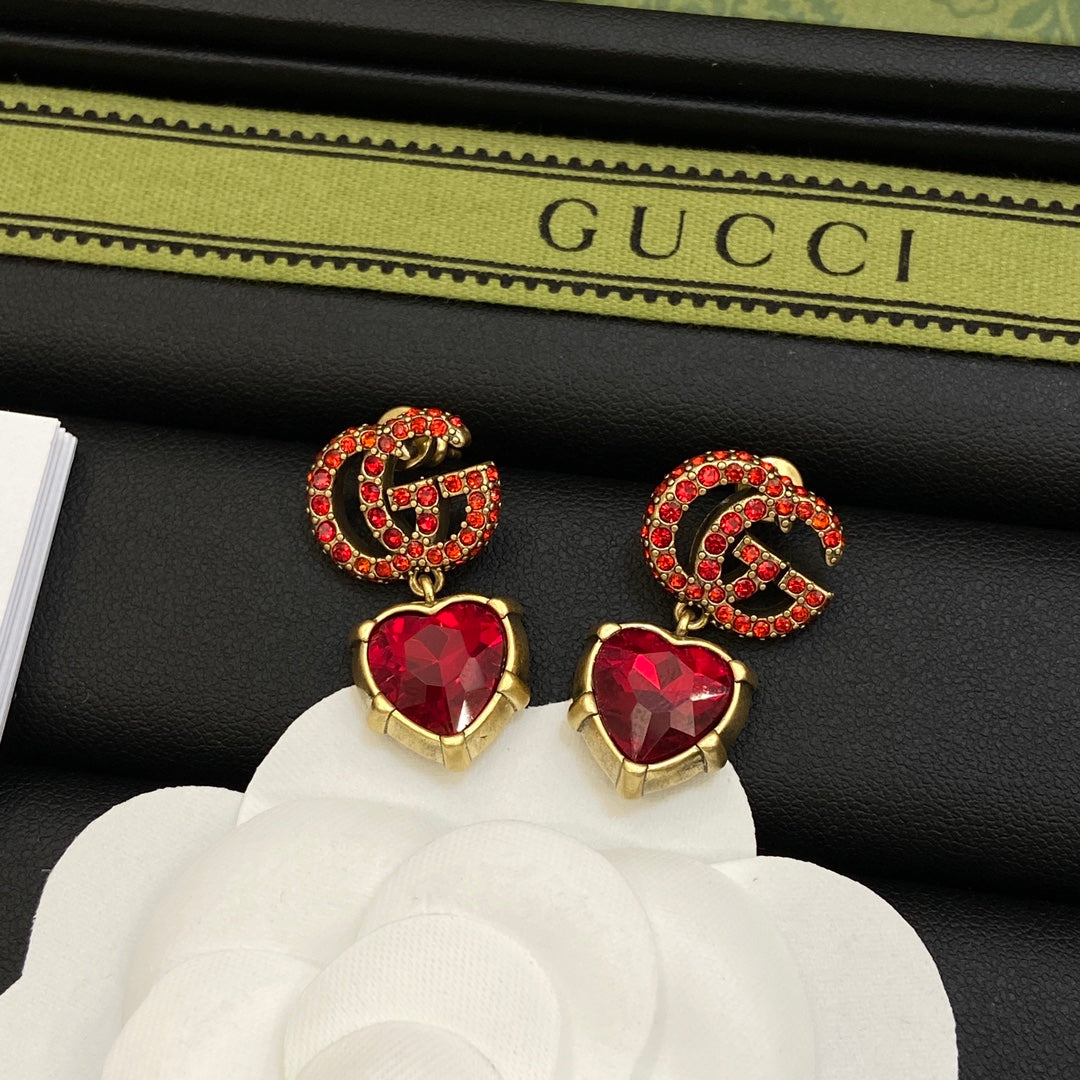 18K GG Red Crystal Earrings
