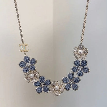 18K CC Blue & White Flower Diamond Necklace