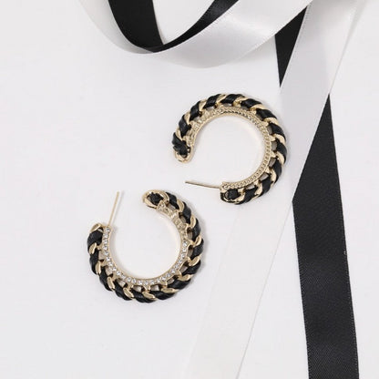 18K CC Black & Red Leather Earrings