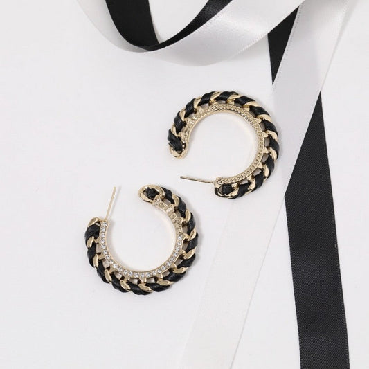 18K CC Black & Red Leather Earrings