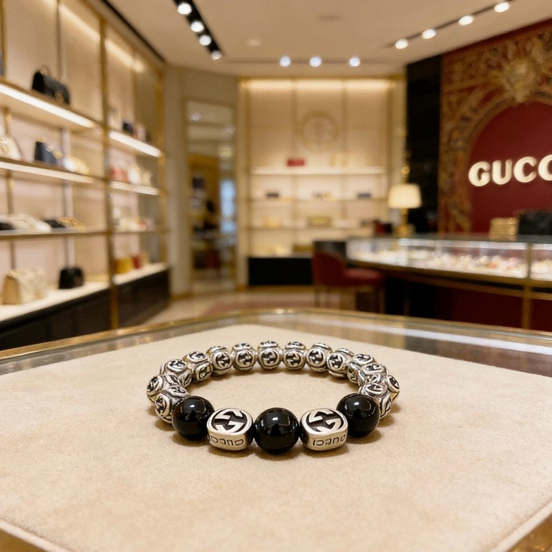 18K GG Anger Forest Black Bead Chain Bracelet