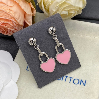 18K Louis Pink Heart Gold Earrings