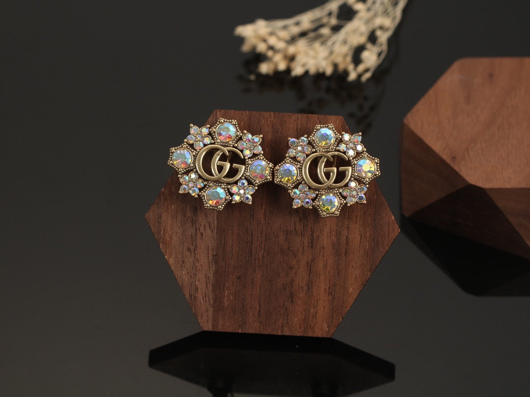 18K Double G Blue Flowers Earrings