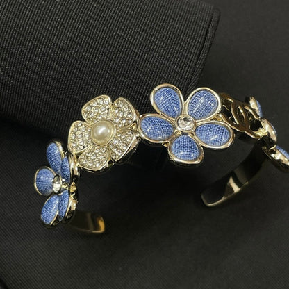 18K CC Blue Flower Diamond Cuff Bracelet