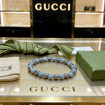 18K GG Anger Forest Light Blue Bead Chain Bracelet