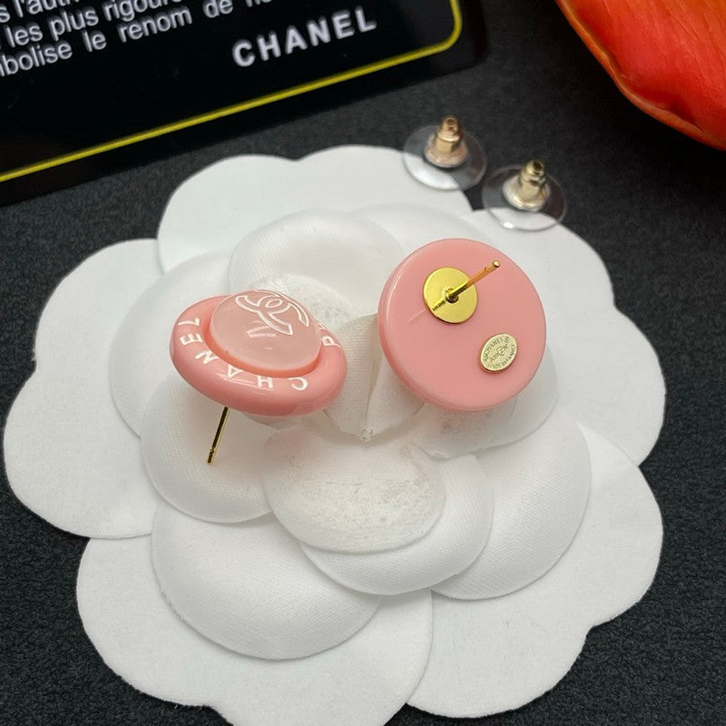 18K CC Pink Round Earrings