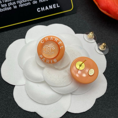 18K CC Orange Round Earrings
