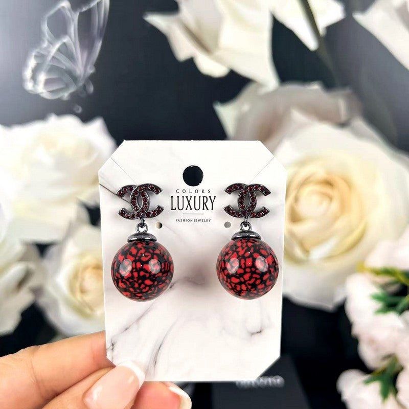 18K CC Red Glass Bead Resin Earrings